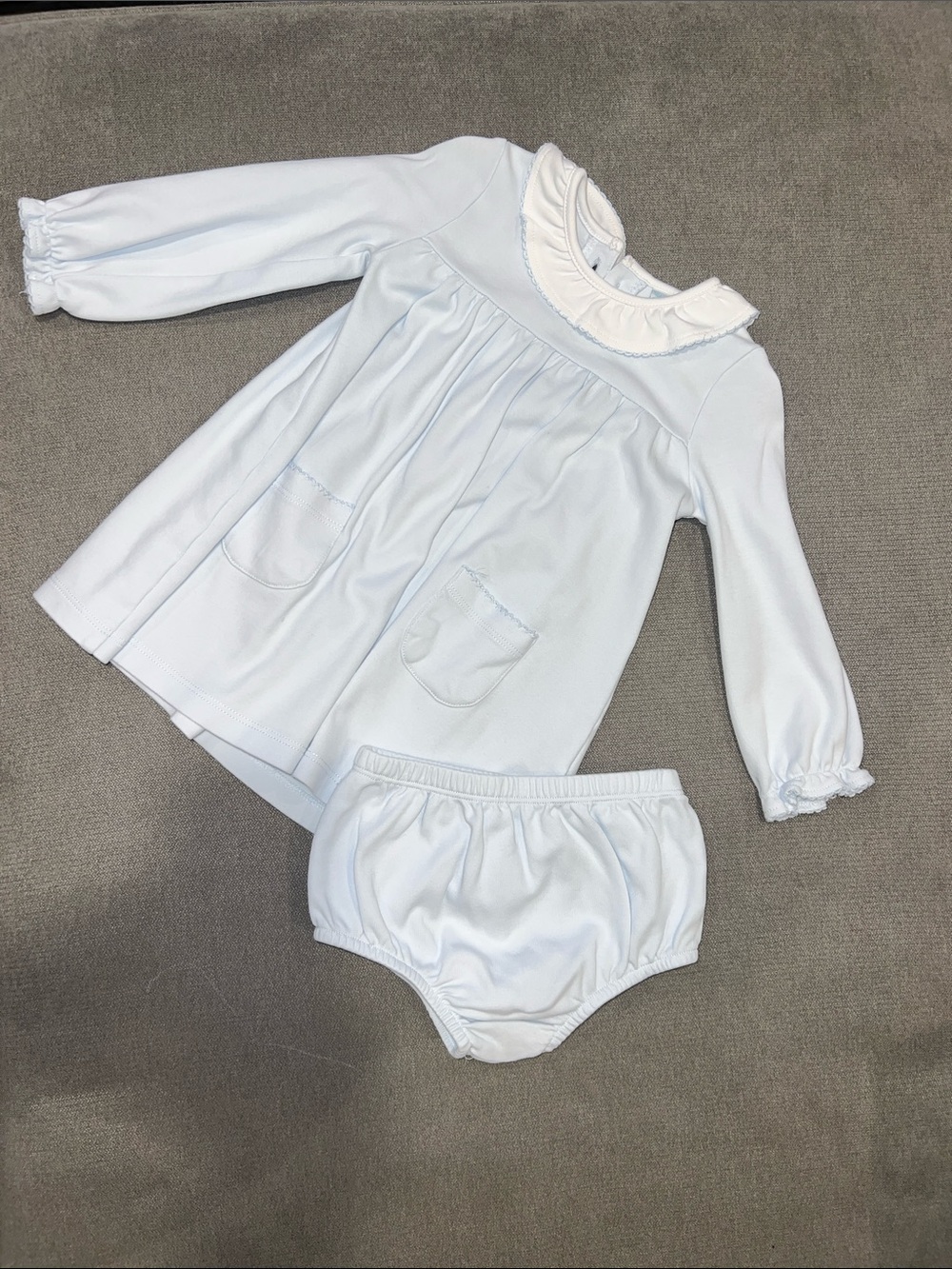 Edgehill Collection Light Blue Ruffle Collar Dress with Bloomers